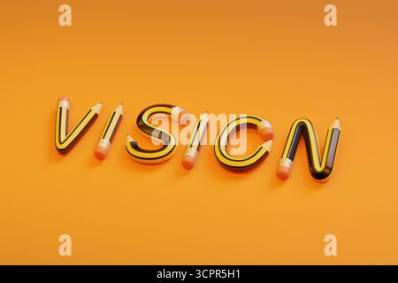 Das Wort "Vision", geschrieben mit Bleistiften. 3D-Abbildung. Stockfoto