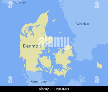 Karte von Dänemark mit den Nachbarländern Schweden, Deutschland und Norwegen. Stock Vektor