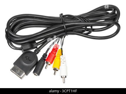 AV-Audio-/Video- und Stromkabel sind in einem iQue-Paket-System gebunden Stockfoto