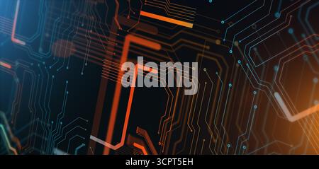 Abstrakter Technologischer Hintergrund Mit Bunten Mikroschaltlinien Und Punkten, Kreative Futuristische Illustration Stockfoto