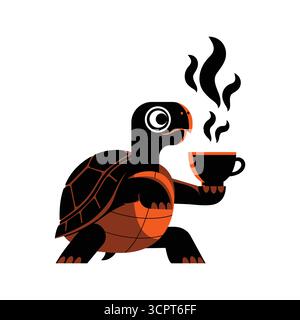 Niedliche Schildkröte genießt eine dampfende Tasse Kaffee auf Weltkaffeetagfeier Vektor-Illustration Stock Vektor