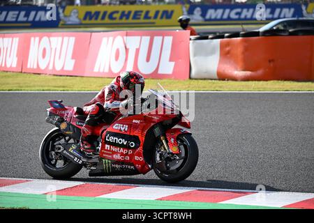 Motegi, Japan. September 2025. Ducati-Fahrer Francesco Bagnaia über die Action im Sprint-Rennen der MotoGP Japan 2025, die am 27. September 2025 im Mobility Resort Motegi stattfand. Credit: Independent Photo Agency/Alamy Live News Stockfoto
