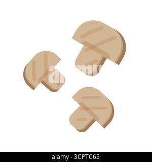 Frische, reife Champignonscheiben. Vektor-Illustration von Gemüse in einer einfachen flachen Art. Essbare, leckere, köstliche, rohe Pilzstücke. Stock Vektor
