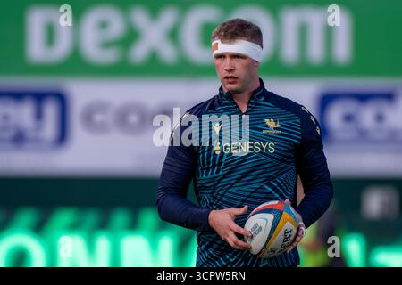 Galway, Republik Irland. September 2025. Niall Murray von Connacht Rugby im Dexcom Stadium in Galway, Irland, während des Spiels der United Rugby Championship Runde 1 zwischen Connacht Rugby und Benetton Rugby am 27. September 2025 (Foto: Andrew SURMA/ Credit: SIPA USA/Alamy Live News Stockfoto