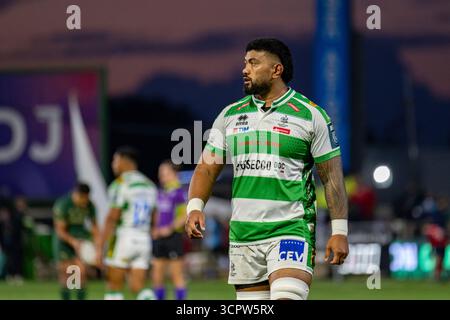 Galway, Republik Irland. September 2025. So'otala Fa'aso'o von Benetton Rugby während des Spiels der United Rugby Championship Runde 1 zwischen Connacht Rugby und Benetton Rugby im Dexcom Stadium in Galway, Irland am 27. September 2025 (Foto: Andrew SURMA/ Credit: SIPA USA/Alamy Live News Stockfoto