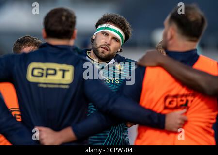 Galway, Republik Irland. September 2025. Shamus Hurley-Langton von Connacht Rugby während des Spiels der United Rugby Championship Runde 1 zwischen Connacht Rugby und Benetton Rugby im Dexcom Stadium in Galway, Irland am 27. September 2025 (Foto: Andrew SURMA/ Credit: SIPA USA/Alamy Live News Stockfoto
