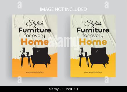 Eine professionelle Business Möbel Flyer Design Vorlage für Marketing und Werbung. Moderne und minimalistische Grundrisse mit Bürostühlen und Schreibtischen Stock Vektor