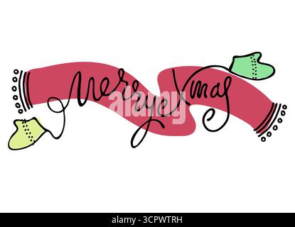 Merry Xmax Holiday Winter Design. Handschriftlicher Gruß, Schal, Strickhandschuhe Stock Vektor
