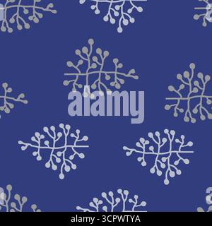 Nahtloses Blumenmuster mit handgezeichneten Zweigen auf blauem Hintergrund Stock Vektor