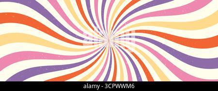 Grooviger psychedelischer Swirl-Hintergrund. Retro-spiralförmiges Sternenmuster. Abstrakter Vintage-Burst bg Stock Vektor