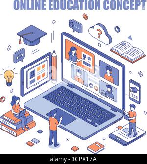 Online-Bildungskonzept. Business Training, Fernunterricht, Back-to-School-Banner-Vorlage. Internet-Kurs, Podcast, Webinar, Video-Tutorial-Informationen Stock Vektor