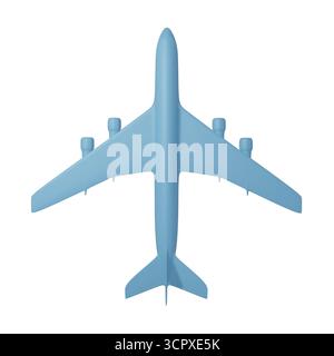 Spielzeug Passagierflugzeug. Flugzeug aus blauem Kunststoff isoliert auf weißem Hintergrund. 3D-Abbildung. Stockfoto
