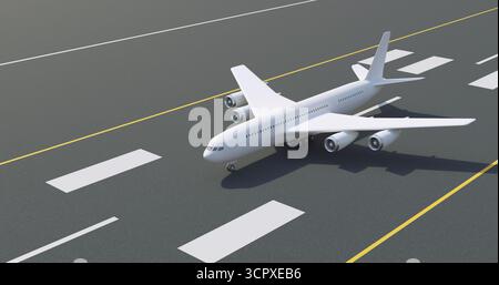 Passagierflugzeug auf der Piste. 3D-Darstellung der Ebene. Stockfoto