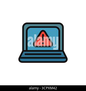 Laptop-Computer-Symbol mit einem roten Dreieck und einem Ausrufezeichen, das einen Systemfehler, eine Virenwarnung oder eine kritische Sicherheit symbolisiert Stock Vektor