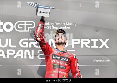 Motegi, Japon. September 2025. Rennen des MotoGP Motul Grand Prix von Japan auf dem Motegi Circuit. Japon, 28. September 2025 im Bild: Francesco Bagnaia Carreras del Gran Premio Motul de MotoGP de Japon en el Circuito de Motegi, Japon, 28 de Septiembre de 2025 POOL/MotoGP.com/Cordon Pressebilder sind nur für redaktionelle Zwecke bestimmt. Obligatorischer Vermerk: © MotoGP.com Credit: CORDON PRESS/Alamy Live News Stockfoto