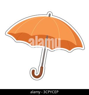 Stilisierter orangefarbener Regenschirm mit gebogenem braunem Griff und segmentiertem Baldachin. Perfekt für herbstliche Regenszenen, gemütliche Wettergrafiken oder saisonale Sticker Stock Vektor