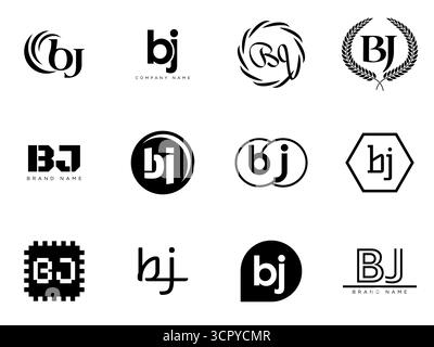 Unternehmensvorlage mit BJ-Logo. Buchstaben b und j. Setzen Sie mit Designelementen verschiedene klassische Serifenschriftarten und modernen, auffälligen Text. Anfängliche Schriftart Stock Vektor
