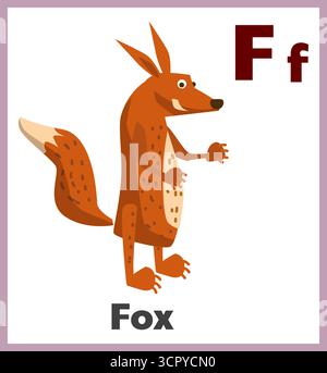 Fox Buchstabe F englische Alphabetkarte Kinder Stock Vektor