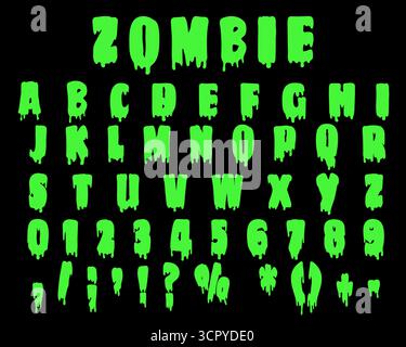 Grüner gruseliger Zombie-Buchstabe und -Zahl Stock Vektor