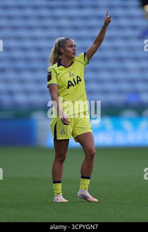 LEICESTER, GROSSBRITANNIEN. SEPTEMBER 2025. Olivia Holdt aus Tottenham während des Spiels der Barclays Womens Super League zwischen Leicester City und Tottenham Hotspur im King Power Stadium in Leicester, Großbritannien. Quelle: James Holyoak/Alamy Live News Stockfoto