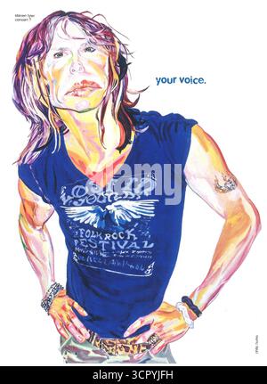 2006 Gap Concert T-Werbespot mit Steven Tyler, dem Leadsänger der Rockband Aerosmith, Illustration von Philip Burke Stockfoto
