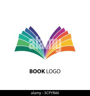 Vektorkunst mit farbenfrohem offenem Buch-Logo, mit lebendigen Seiten und modernem Design, perfekt für Bildungs- oder literarische Branding Stock Vektor