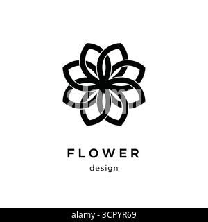 Vektorkunst des eleganten Blumenlogos mit einem minimalistischen Design, mit einer stilisierten Blumenform mit miteinander verbundenen Blütenblättern in einer schlichten schwarzen Farbe Stock Vektor