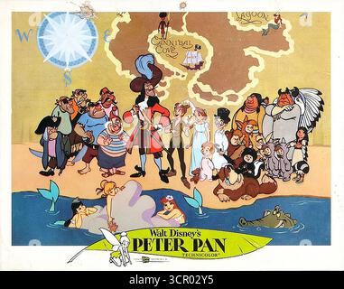 1969 Walt Disney's Peter Pan (1953) Wiederveröffentlichung der Lobbykarte, Captain Hook und seine Crew Stockfoto