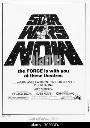 1977 Star Wars-Zeitung, Kinowerbung mit dem Titel „The Force Is With You at These Theatres“ Stockfoto