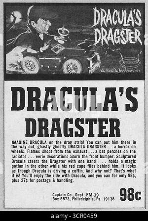 1966 Dracula's Dragster Plastikspielzeug-Werbespot, Captain Co Philadelphia Stockfoto