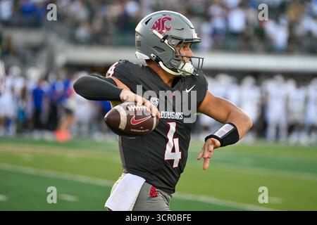 Fort Collins, CO, USA. September 2025. Washington State Quarterback Zevi Eckhaus (4) während des College-Football-Spiels zwischen den Washington State Cougars und den Colorado State Rams im Sonny Lubick Field im Canvas Stadium in Fort Collins, CO. (Foto: Kevin Langley/Sports South Media). Quelle: csm/Alamy Live News Stockfoto