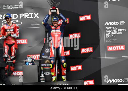 Motegi, Japon. September 2025. MIR Joan (Spa), Honda Team, Honda RC213V, Podium, Porträt während des MotoGP Motul Grand Prix von Japan 2025 auf dem Twin Ring Motegi Circuit vom 26. Bis 28. September in Motegi, Japan - Fotostudio Milagro/DPPI Credit: DPPI Media/Alamy Live News Stockfoto