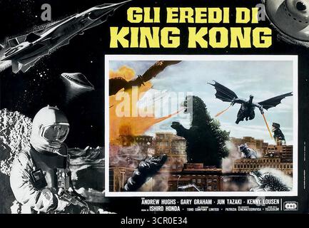 1968 italienische Lobbykarte für den Film Destroy All Monsters (Gli Eredi di King Kong) Stockfoto