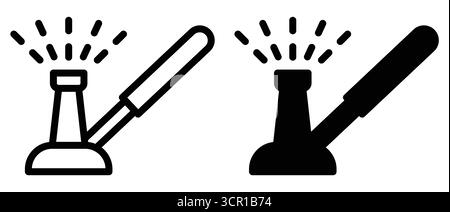Detaillierte Darstellung eines Bunsenbrenners in zwei Stilen: Umriss und Festkörper, die ein lebenswichtiges Laborwerkzeug für Heizung und Experimente in Wissenschaftlern zeigen Stock Vektor