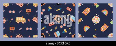 Grooviges Retro Seamless Music Pattern Set Stock Vektor