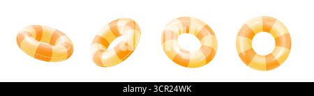 Set aufblasbarer Schwimmring. Gummisymbole in verschiedenen Blickwinkeln. Schwimmen Sie Lebensretter. Sommer, Urlaub und Reisen. 3D-Vektor Stock Vektor