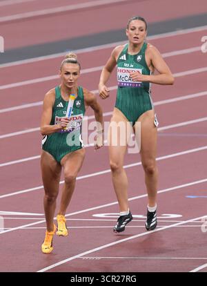 Sharlene Mawdsley aus Irland trat am 12. Dezember 2025 im Nationalstadion in Tokio in den 4x400 m Staffelfrauenläufen an Stockfoto
