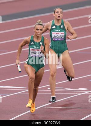 Sharlene Mawdsley aus Irland trat am 12. Dezember 2025 im Nationalstadion in Tokio in den 4x400 m Staffelfrauenläufen an Stockfoto