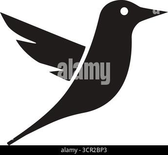Schwarzes, fliegende Kolibri-Silhouette, Vogelsymbol oder Logo, für Natur, Freiheit und Grazie-Konzepte. Minimalistische Kolibri flache Vektor-Illustration Stock Vektor