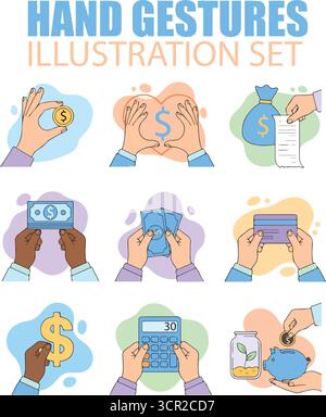 Handgesten Illustrationsset | Finanztransaktionen Und Zahlungsmethoden Vektor Stock Vektor
