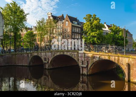 Landschaft von Leidsegracht, einem Kanal in Amsterdam, Niederländisch, Niederlande Stockfoto