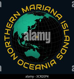 Nördliche Marianen auf Globe. Runder Text für Land und Kontinent. Länderansicht auf Weltkarte in der Farbpalette Black Emerald. Stock Vektor