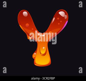 Fließender Honigcartoon Schriftbuchstabe Y. Süßer Bernstein Fluss Symbol, leckerer Bonbon Vektor ABC Typeset Zeichen. Flüssiges Karamell englischer Buchstabe oder gelber Honigcartoon-Typ Stock Vektor