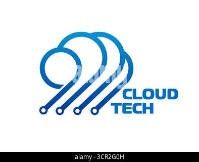 Cloud-Technologie-Symbol für Internet-Datenspeicherung oder Datenbanknetzwerkserver, Vektorzeichen. Cloud-Tech-Symbol für digitale Technologie zur Datenspeicherung und Online-Zugriff auf Datensicherungsprogramm Stock Vektor