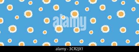 Verspieltes nahtloses Gänseblümchenmuster auf hellblauem Hintergrund Stock Vektor