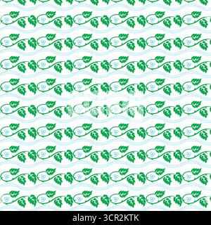 Wiederholtes Muster von zarten grünen Blättern und sich windenden Reben auf weißem Hintergrund isoliert auf transparentem Hintergrund Stock Vektor