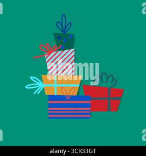 Weihnachtsgeschenke, Geschenkpakete. Handgezeichnete Vektorgrafik. Designvorlage für Grußkarten Stock Vektor