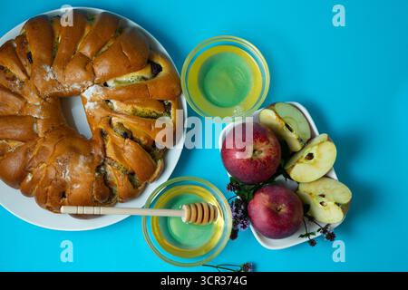 Äpfel und Honig für Rosch Hashanah Stockfoto