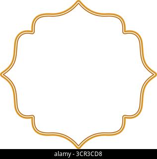 Goldene glänzende Ziervignette. Geometrischer 3D-Rahmen mit kunstvoller goldener Dekoration. Grenze für Zertifikate, Auszeichnungen, Stempel, Etiketten, Abzeichen, verschiedene d Stock Vektor