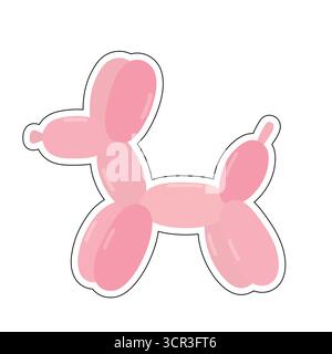 Pinkfarbener Ballon in Form eines Hundes mit glänzenden Highlights. Ideal für Partythemen, Kinderbücher, Festplakate und kreative Ballonbilder Stock Vektor